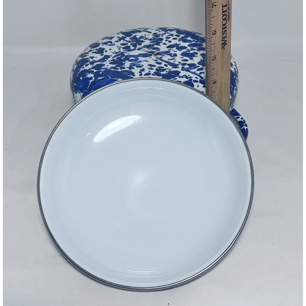 Golden Rabbit Enamel Casserole Pot Cobalt Blue Swirl Large Cottagecore Farmhouse
